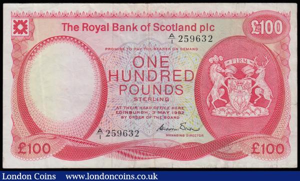 Scotland Royal Bank of Scotland Ltd 100 Pounds dated 3 May 1982 series A/1 259632, Pick 340 near VF   : World Banknotes : Auction 185 : Lot 594