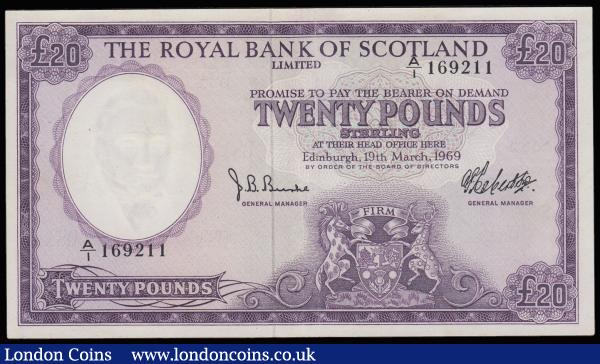 Scotland The Royal Bank of Scotland 20 Pounds 19 March 1969 Pick 332 series A/1 169211 EF a seldom offered type the first example we have offered since 2005 : World Banknotes : Auction 185 : Lot 604