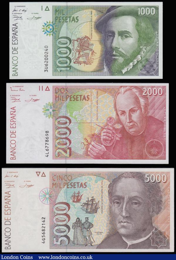 Spain (3) 1000, 2000 and 5000 Pesos 1992 (1996) series Pick 163-165 Unc : World Banknotes : Auction 185 : Lot 624
