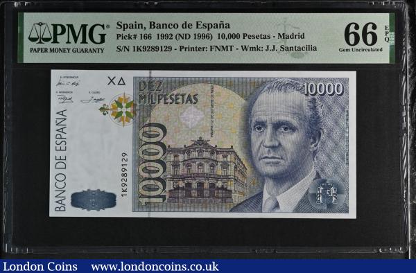Spain 10,000 Pesetas (1996) Pick 166 series 1K92899129 Gem Uncirculated PMG 66 EPQ : World Banknotes : Auction 185 : Lot 625