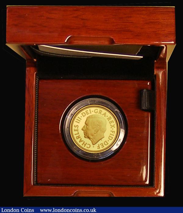 Half Sovereign 2022 Queen Elizabeth II Memorial Gold Proof. Obverse: King Charles III, Reverse: Crowned Royal Arms with Lion and Unicorn supporting, FDC in the Royal Mint box of issue with certificate and booklet. Commemorative issues such as this will undoubtedly become a much sought after issue as with previously issued commemorative Half Sovereigns : English Cased : Auction 185 : Lot 754