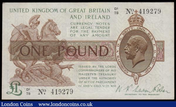 One Pound Warren Fisher T31 issued 1923, D1/78 419279, portrait KGV at right, EF : English Banknotes : Auction 185 : Lot 77
