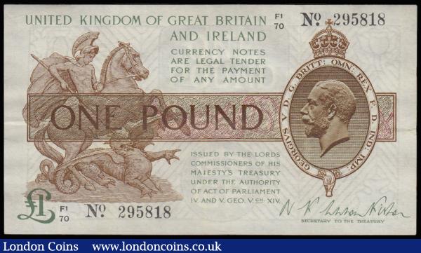 One Pound Warren Fisher T31 issued 1923, F1/70 295818, portrait KGV at right, EF : English Banknotes : Auction 185 : Lot 79