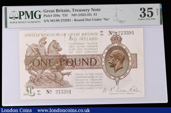One Pound Warren Fisher T31 issued 1923, M1/98 273391, portrait KGV Choice Very Fine PMG 35 "Rust" : English Banknotes : Auction 185 : Lot 91