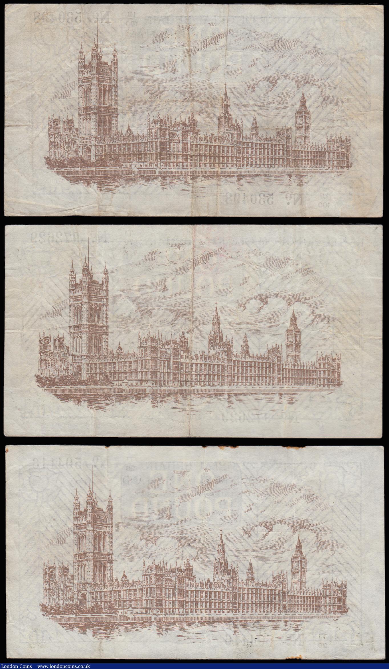 London Coins : A185 : Lot 103 : One Pound Warren Fisher T34 issued 1927 (3) prefixes T1/29, T1/79 and U1/100 generally F-VF with som...