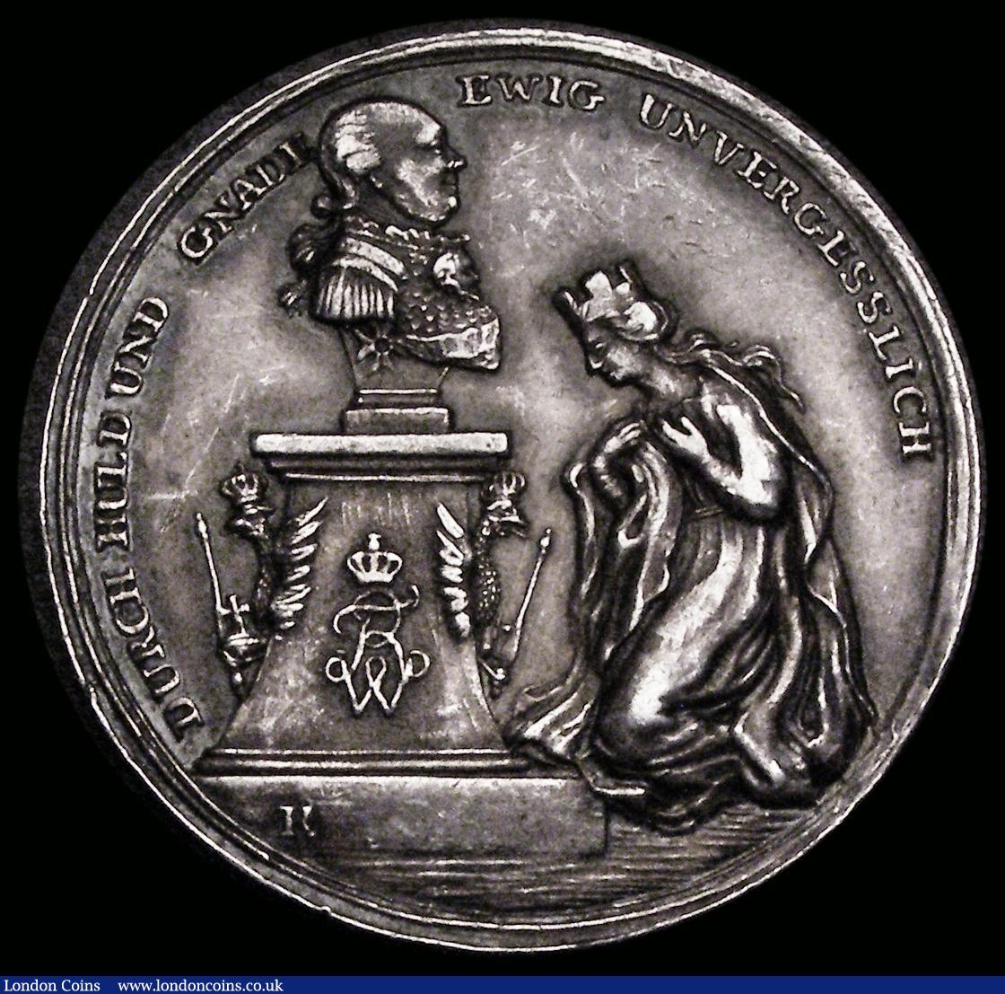 London Coins : A185 : Lot 1075 : German States - Prussia, Breslau, 32mm diameter in silver by Johann Reich, Obverse: A crowned female...