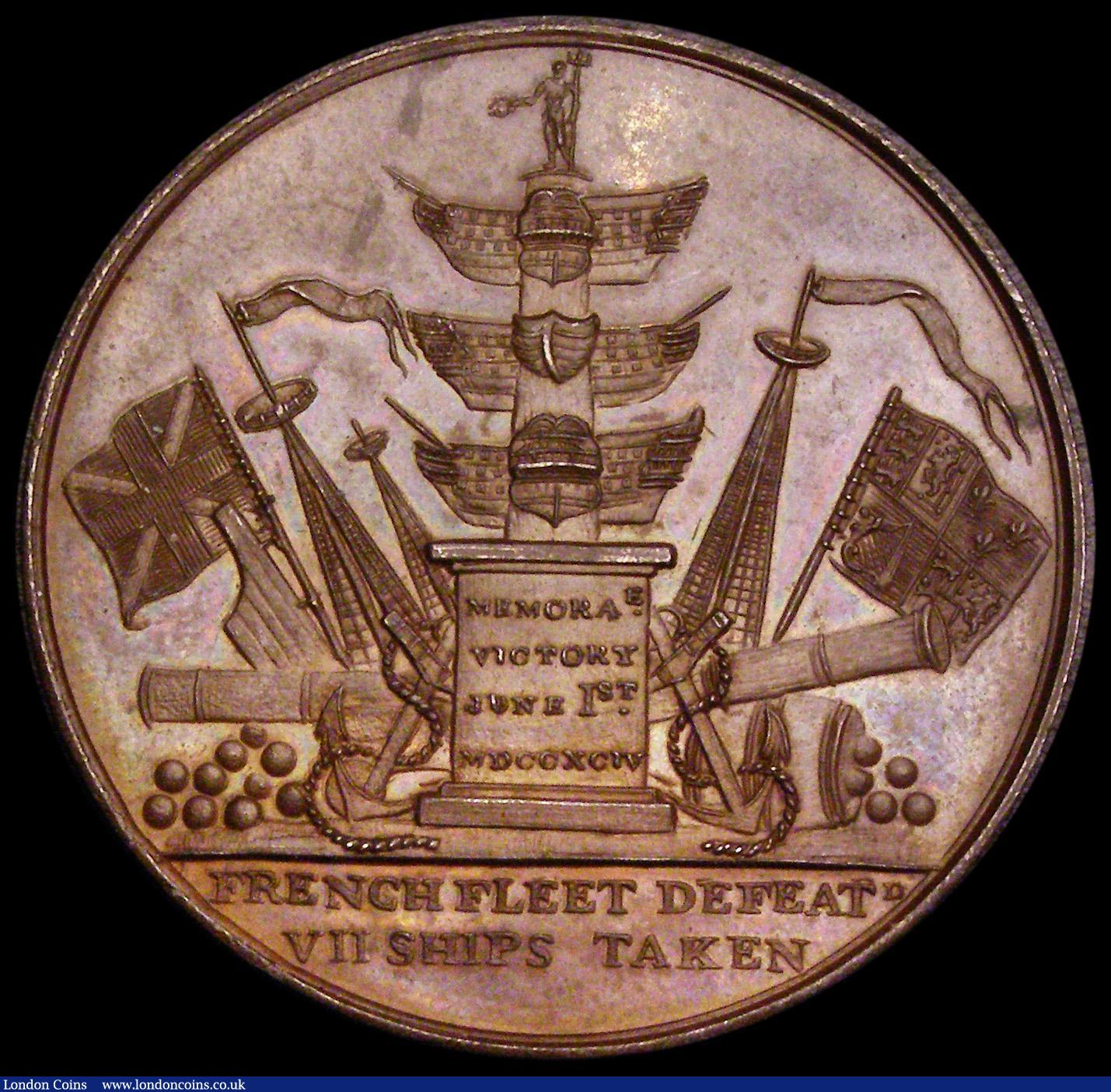 London Coins : A185 : Lot 1082 : Death of Earl Howe 1799 38mm diameter in copper by T. Wyon Sr. Obverse: Bust of Earl Howe left, unif...