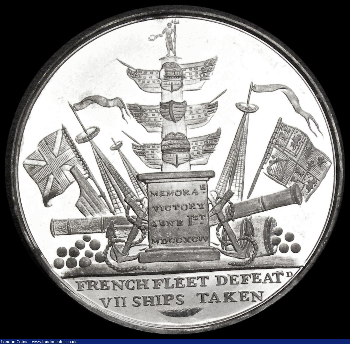 London Coins : A185 : Lot 1083 : Death of Earl Howe 1799 38mm diameter in White Metal by T. Wyon Sr. Obverse: Bust of Earl Howe left,...