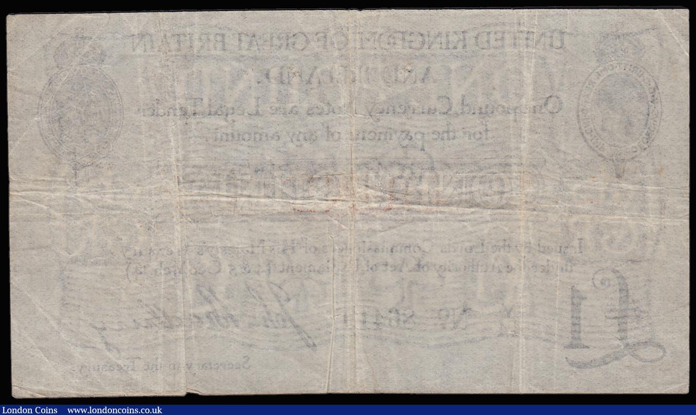 London Coins : A185 : Lot 11 : One Pound Bradbury T11.1 issued 1914, series V/44 86419, King George V at top left, (Pick349a), bold...