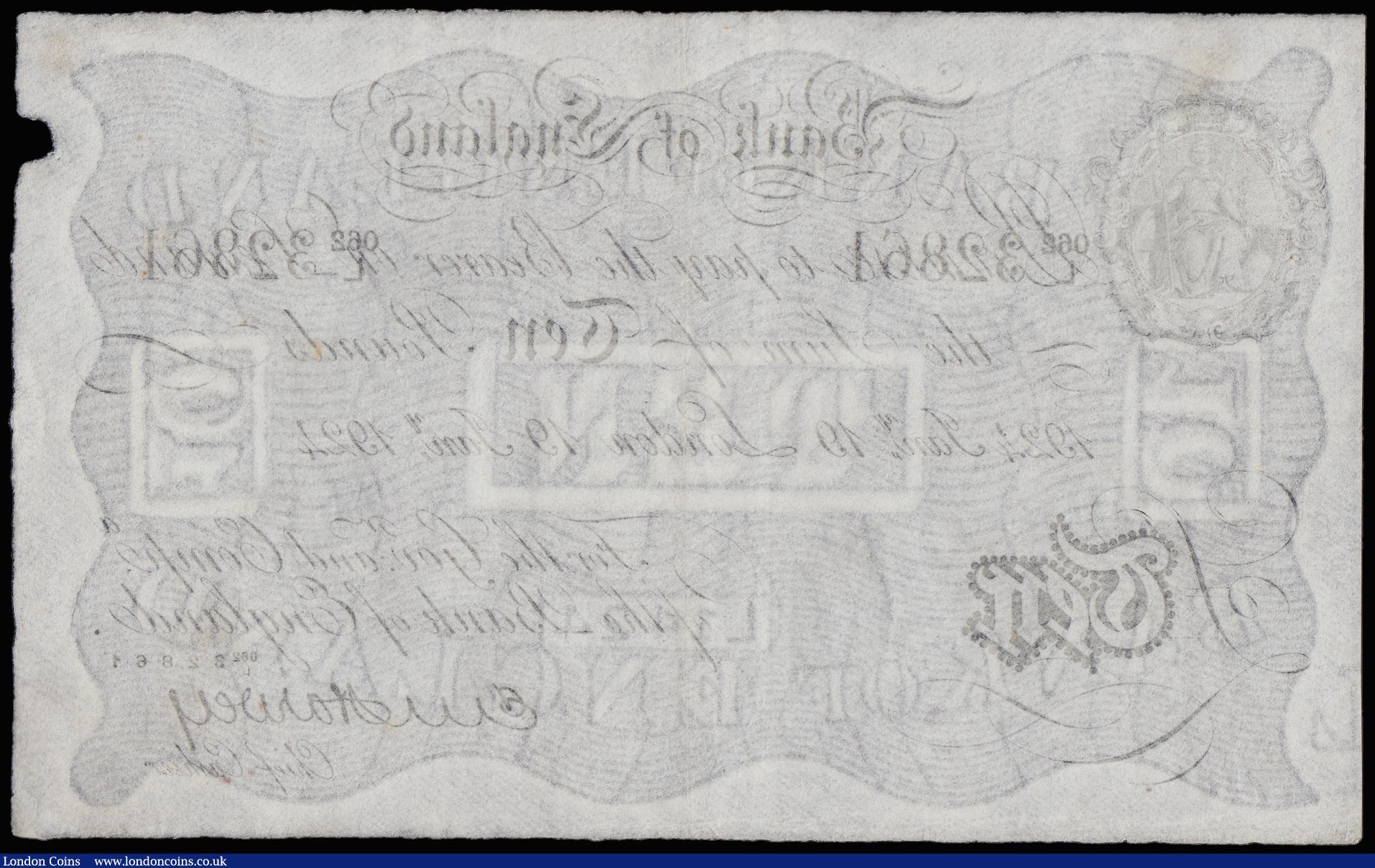 London Coins : A185 : Lot 115 : Ten Pounds Harvey white B209b dated 19 January 1924 serial 062/L 32861, Good VF