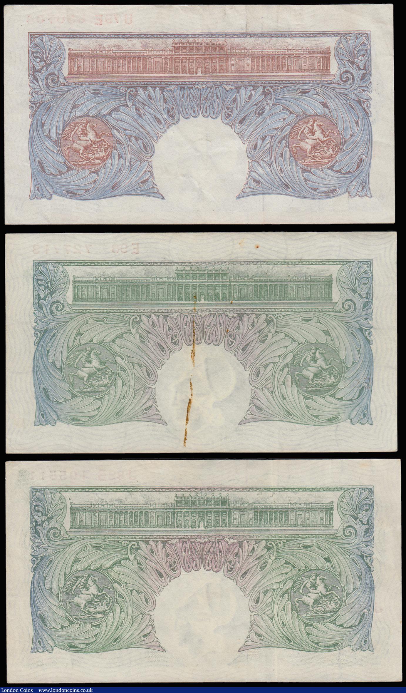 London Coins : A185 : Lot 117 : One Pounds (3) Mahon E98 prefix GVF with some staining, Peppiatt Blue B249 prefix U79E Good VF and B...