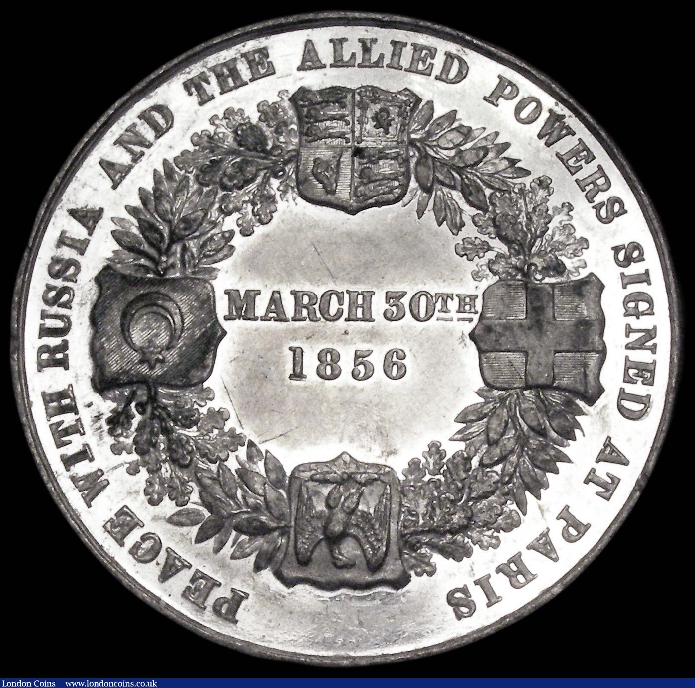 London Coins : A185 : Lot 1193 : Treaty of Paris 1856 41mm diameter in White Metal, by Messrs. Pinches, Obverse:  MARCH 30TH 1856 wit...