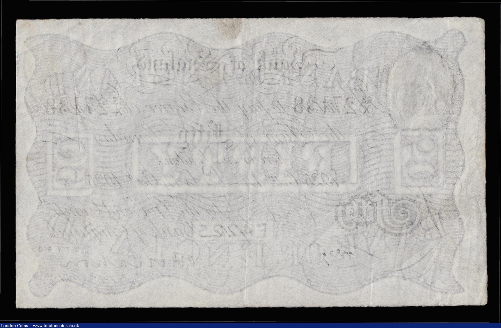 London Coins : A185 : Lot 120 : Fifty Pounds Mahon 14 October 1925 Leeds B218d 43/X 27138 about VF for wear with small penned number...