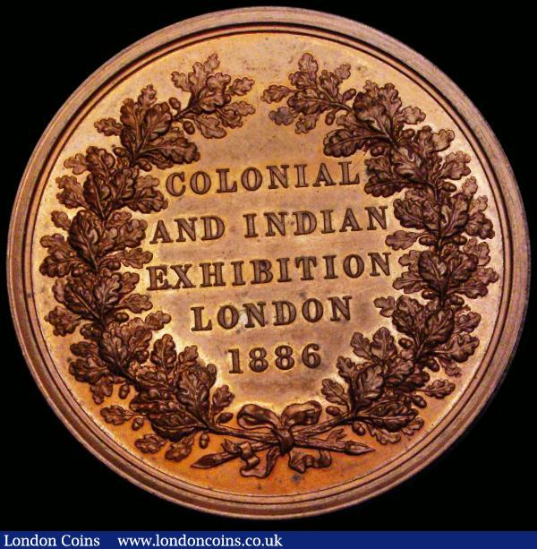 Colonial and Indian Exhibition, London 1886, 52mm diameter in bronze by L.C. Wyon, manufactured by R. Heaton & Sons. Obverse: Bare head of the Prince of Wales left, ALBERT EDWARD PRINCE OF WALES EXECUTIVE PRESIDENT, Reverse: Inscription within an open wreath COLONIAL AND INDIAN EXHIBITION LONDON 1886 in five lines, BHM 3209, Eimer 1725, 80.76 grammes, UNC with some small spots : Medals : Auction 185 : Lot 1220