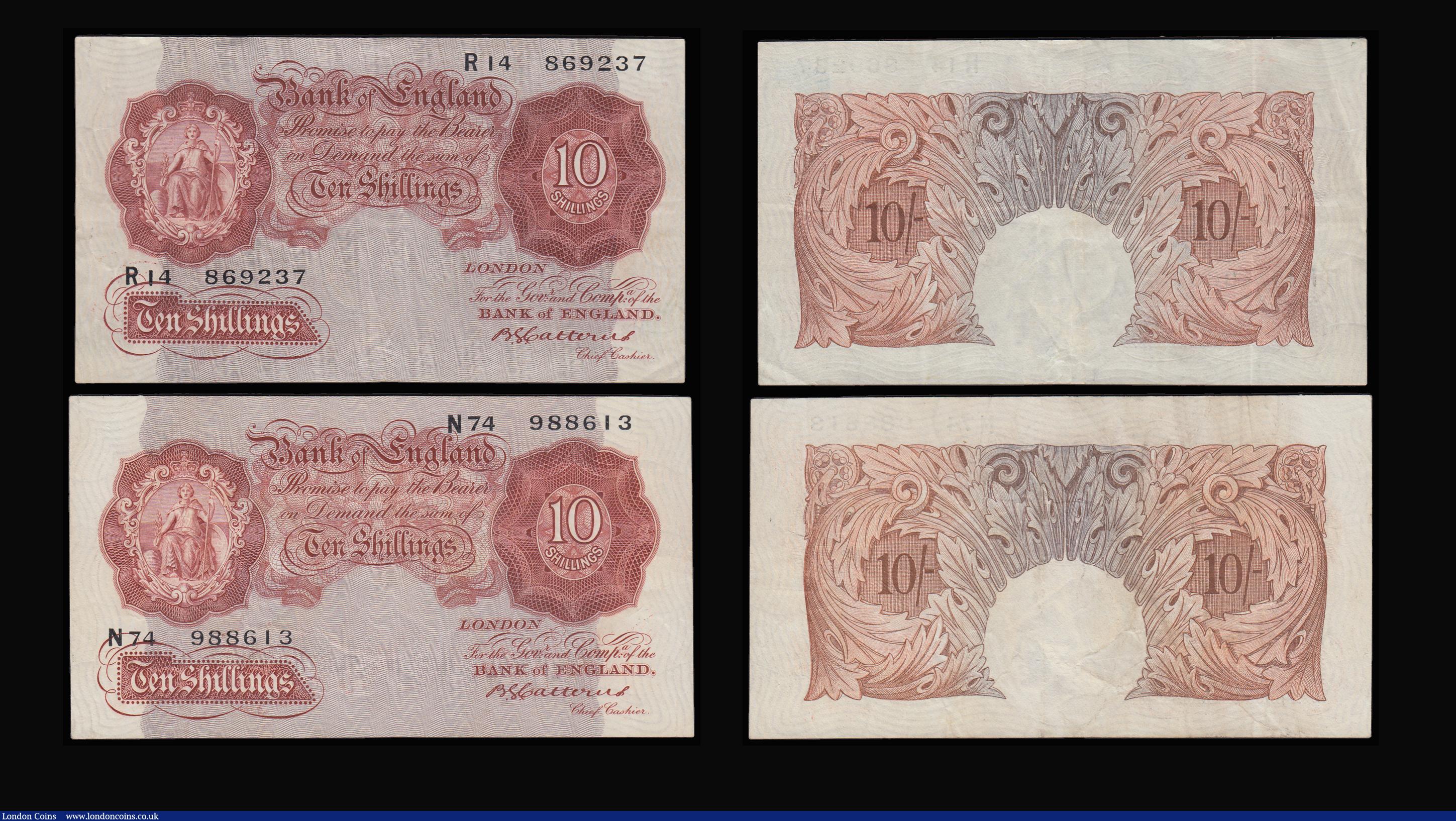 London Coins : A185 : Lot 124 : Ten Shillings Catterns B223 (4) prefix N68 Fine, N74 VF, R14 VF and U48 Fine 