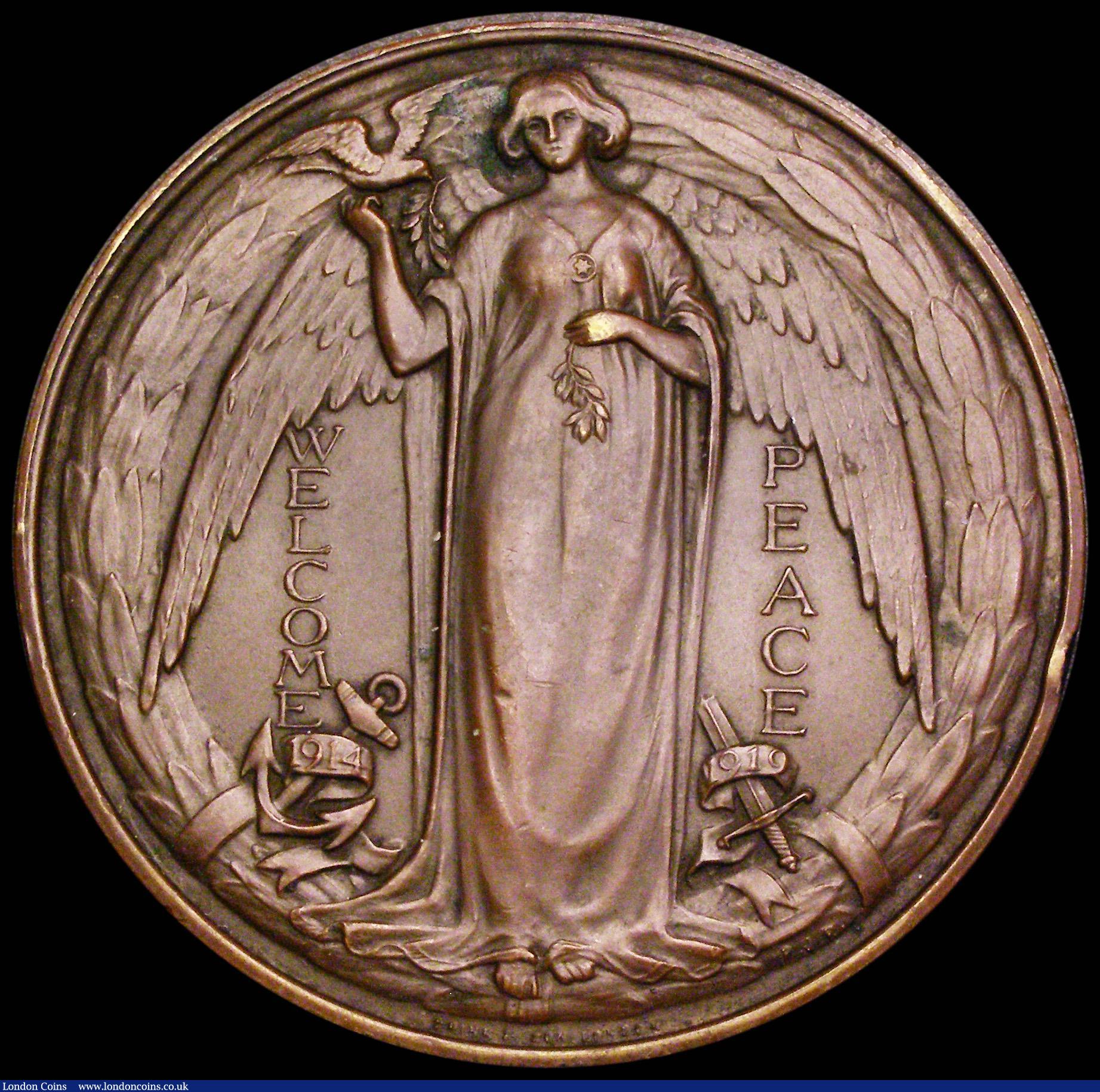 London Coins : A185 : Lot 1269 : End of World War I 1919 64mm in bronze by Spink & Son, Obverse: Bust of the King left, draped an...