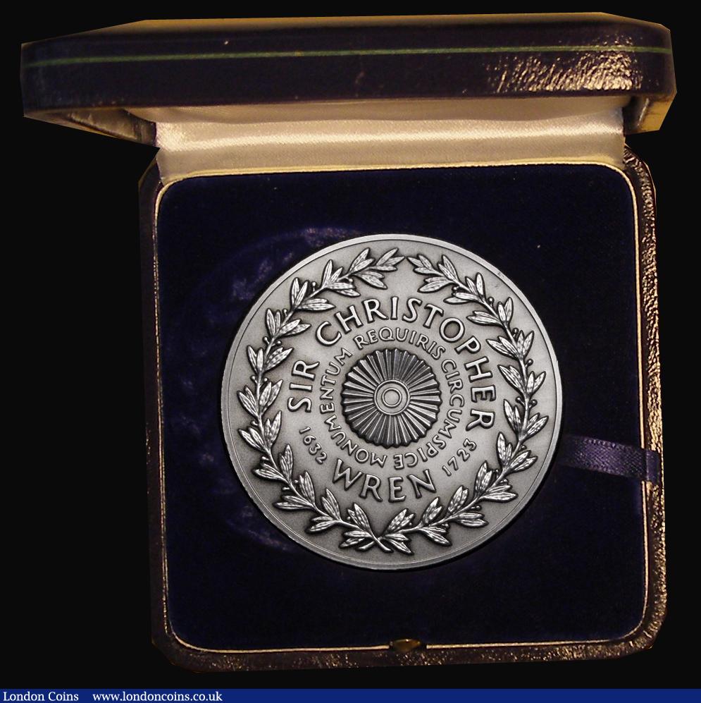 London Coins : A185 : Lot 1297 : Sir Christopher Wren Commemorative Medal 250th Anniversary of his Death 1973 63mm diameter in silver...