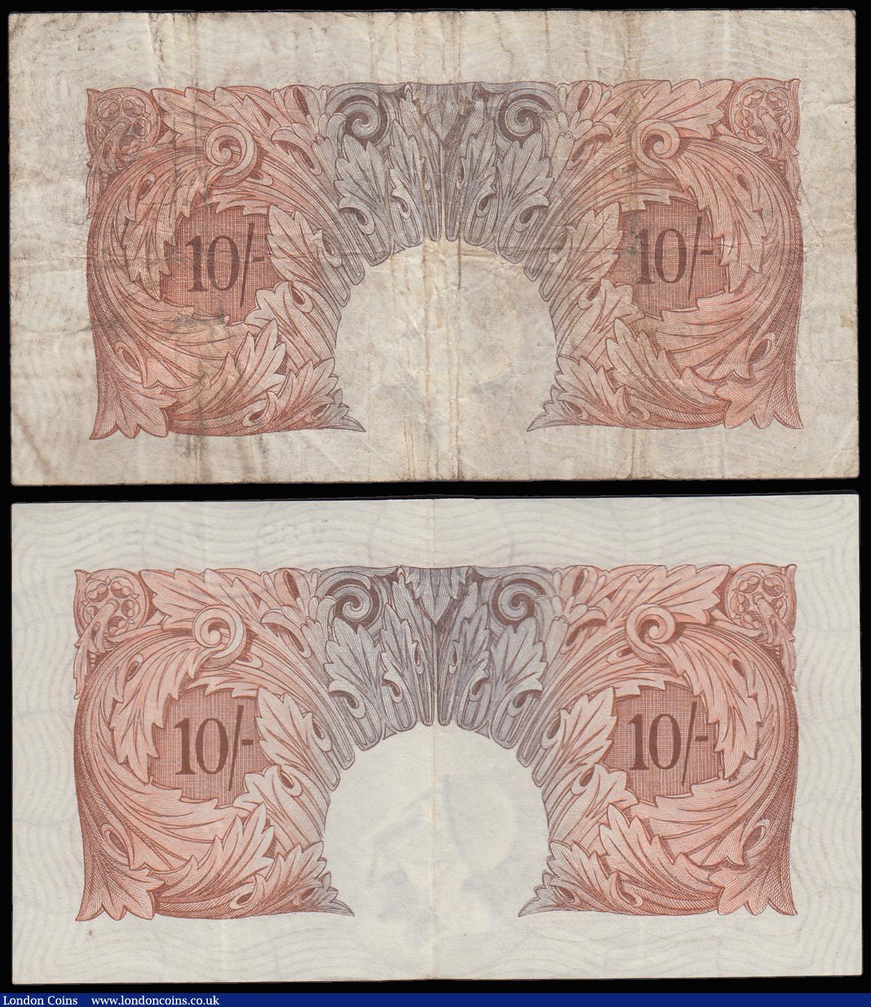 London Coins : A185 : Lot 130 : Ten Shillings Catterns B223, First Series (2) V83 911884 VF and V93 799672 about Fine one pinhole