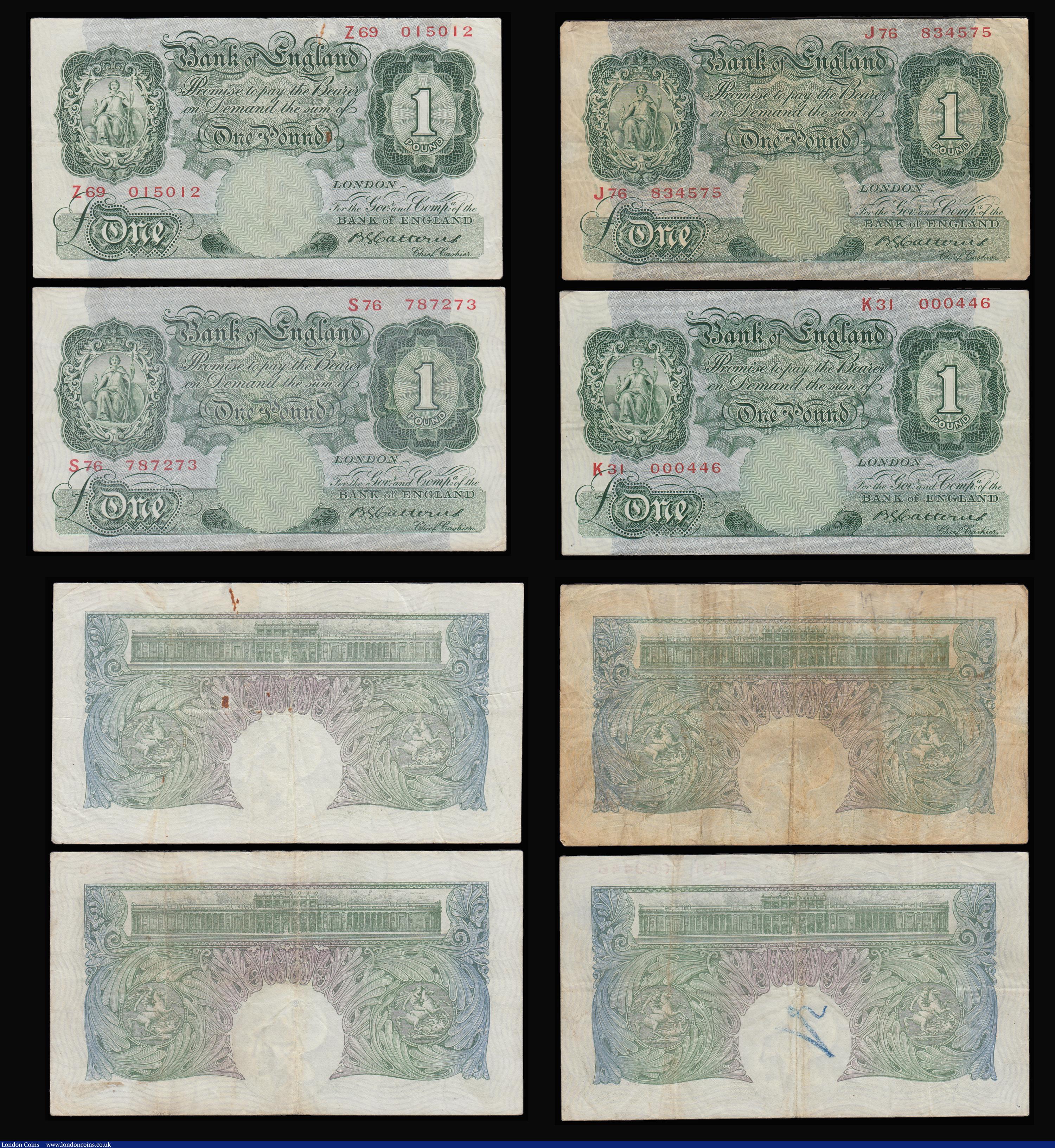 London Coins : A185 : Lot 133 : One Pound Catterns B225 issued 1930 (10) generally Fine or better includes last series Z69 010512 ot...