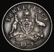 London Coins : A185 : Lot 1357 : Australia Threepence 1923 KM#24 NVF toned once lightly cleaned