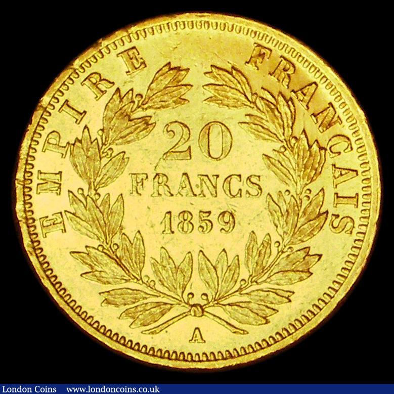 London Coins : A185 : Lot 1406 : France 20 Francs Gold 1859A KM#781.1 UNC and lustrous with a thin scratch on the obverse