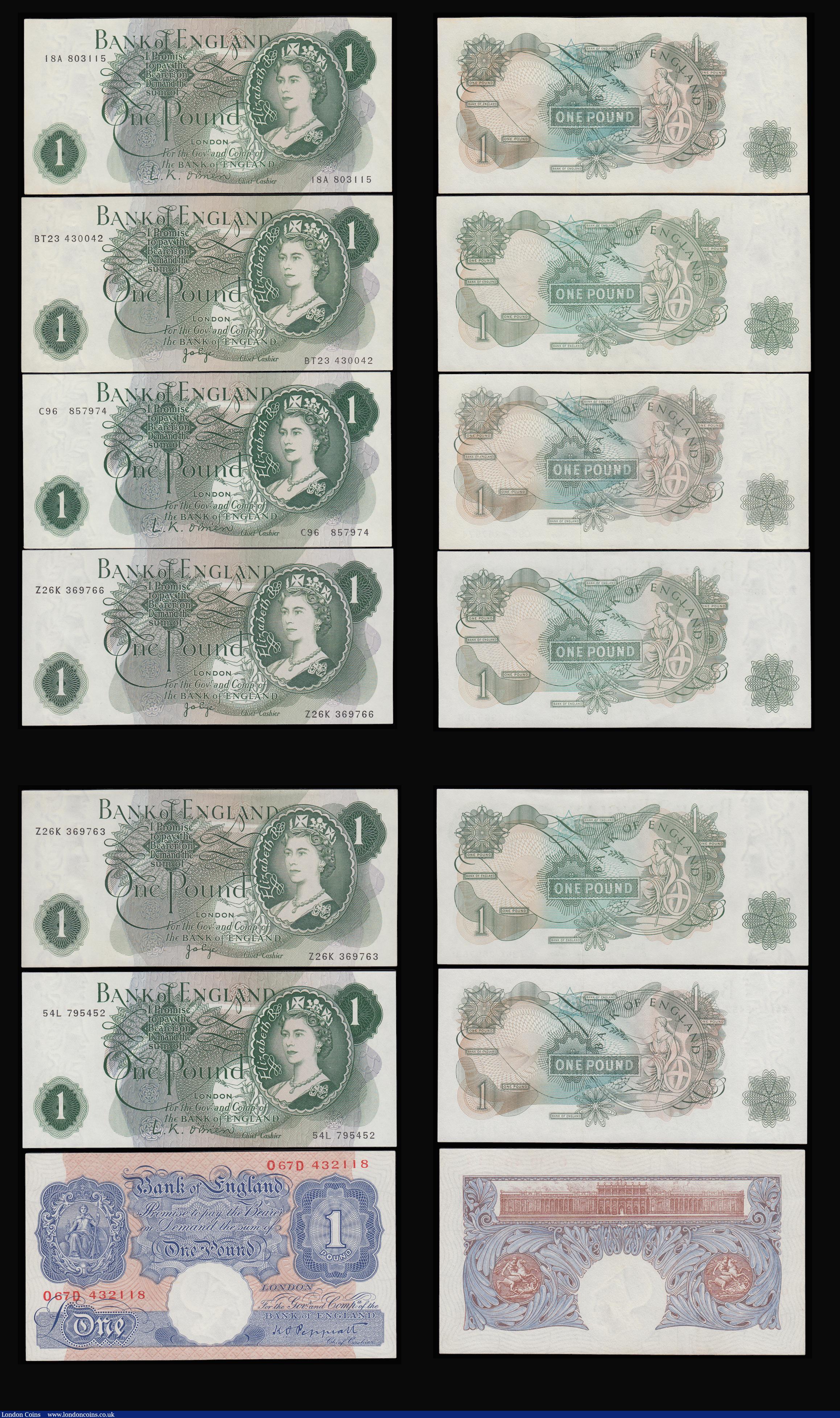 London Coins : A185 : Lot 146 : One Pounds Catterns 1930 B225 L30 391999 EF, Peppiatt Blue 1940 B249 prefix O67D Unc, Beale 1950 B26...
