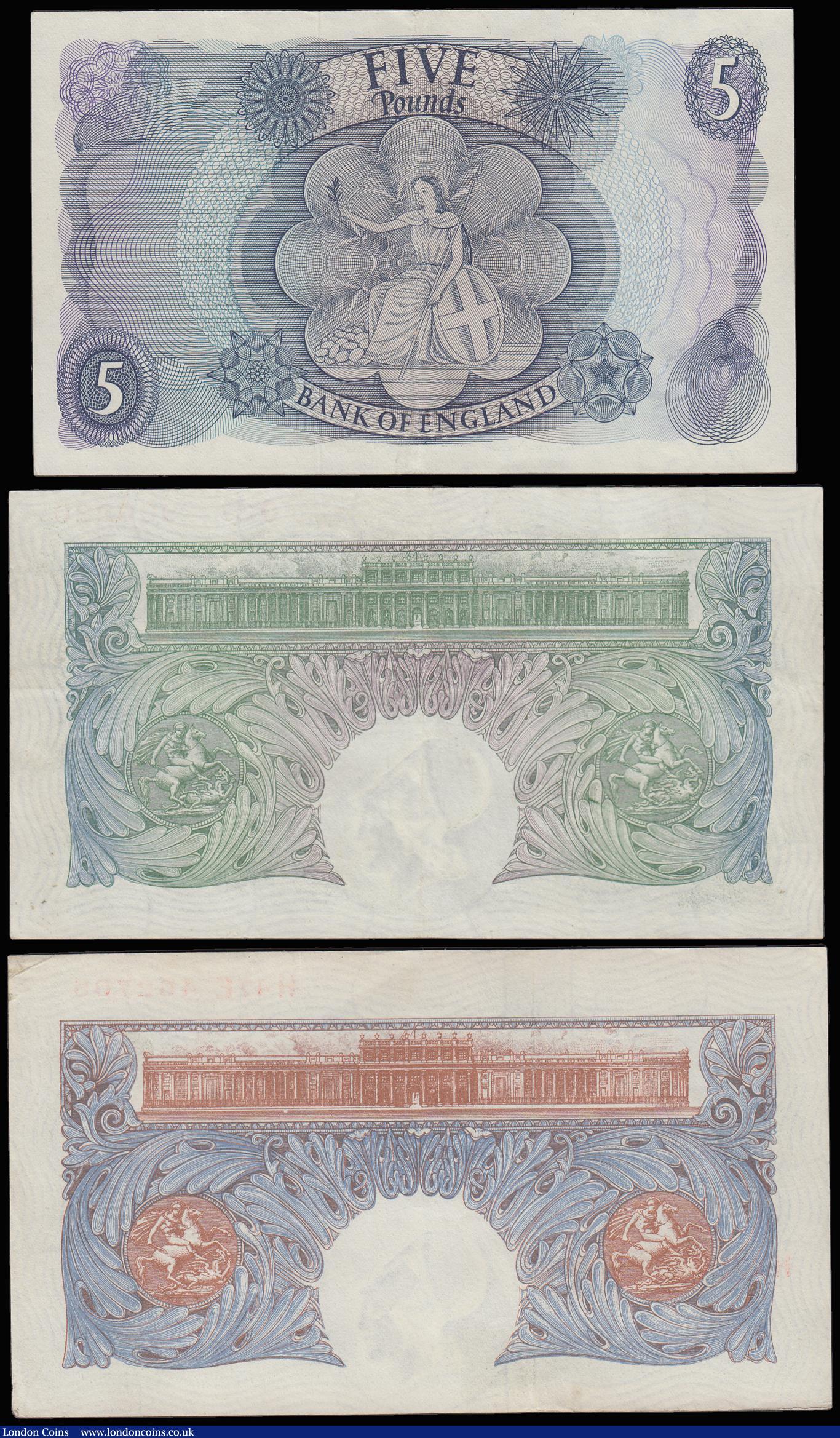 London Coins : A185 : Lot 147 : One Pounds Catterns 1930 B225 O33 936220 EF, Peppiatt Blue B249 AU and Five Pounds Hollom K64 950325...