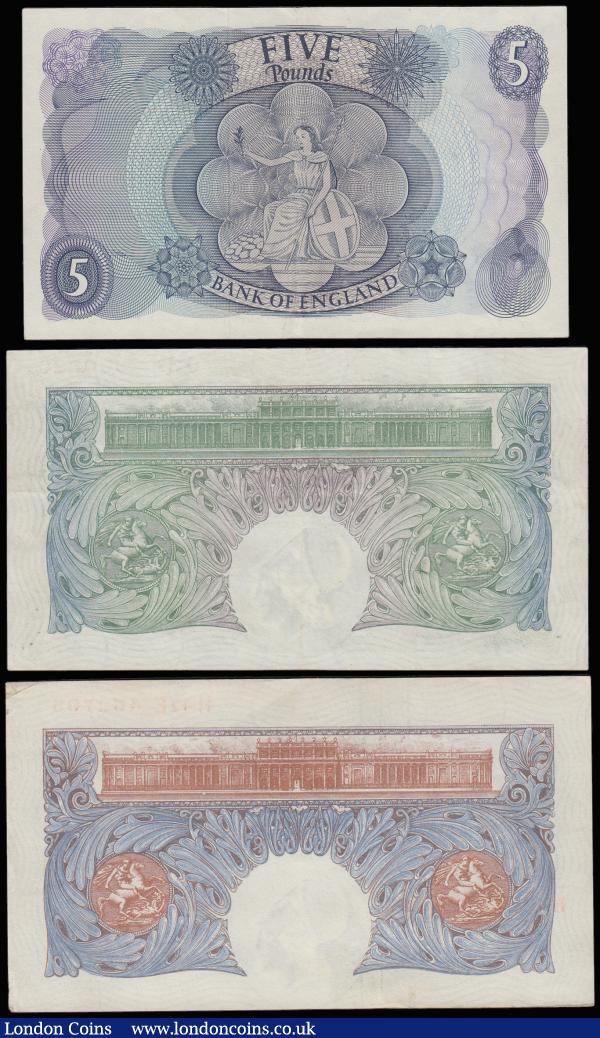One Pounds Catterns 1930 B225 O33 936220 EF, Peppiatt Blue B249 AU and Five Pounds Hollom K64 950325 EF : English Banknotes : Auction 185 : Lot 147