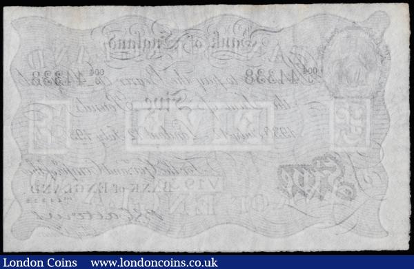 Five Pounds Catterns white B228 dated 12 July 1930 series 004/J 44338, Pick328a, EF with some minor and faint stains : English Banknotes : Auction 185 : Lot 150