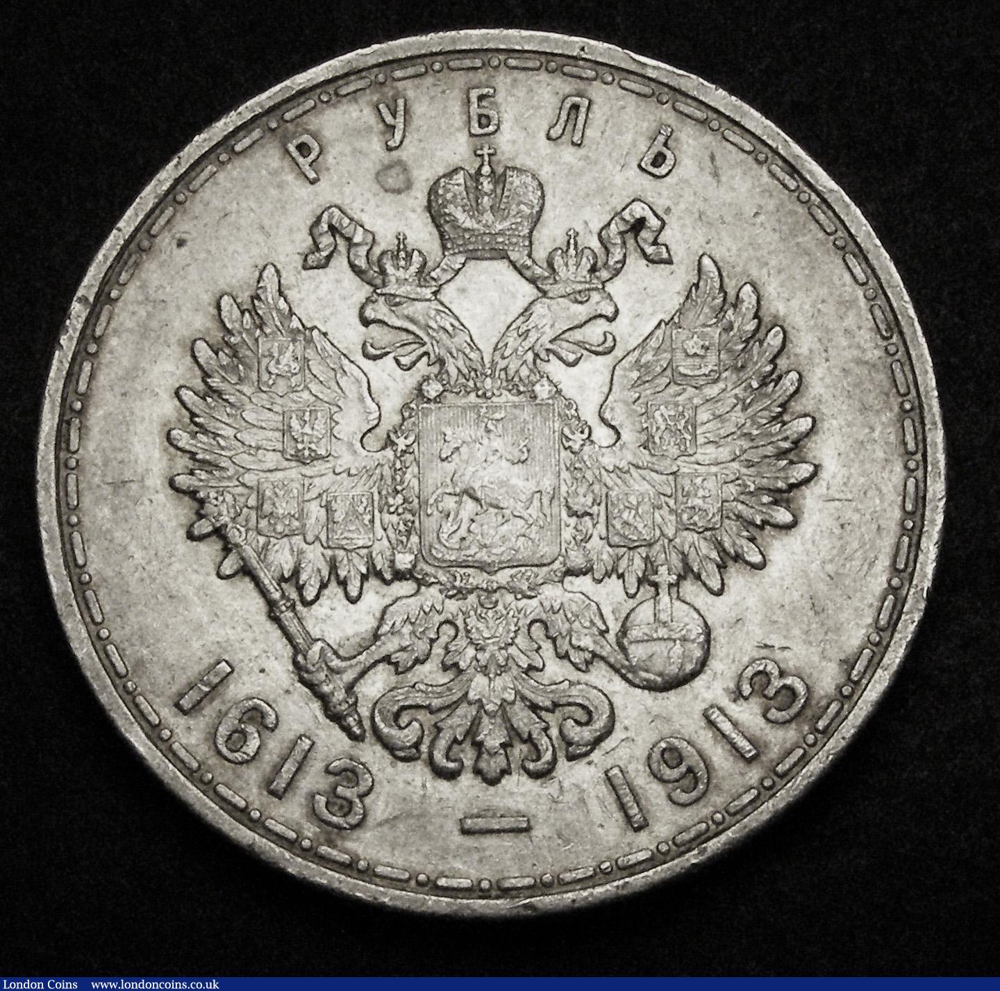 London Coins : A185 : Lot 1535 : Russia One Rouble 1913 300th Anniversary of the Romanov dynasty, Y#70 GVF