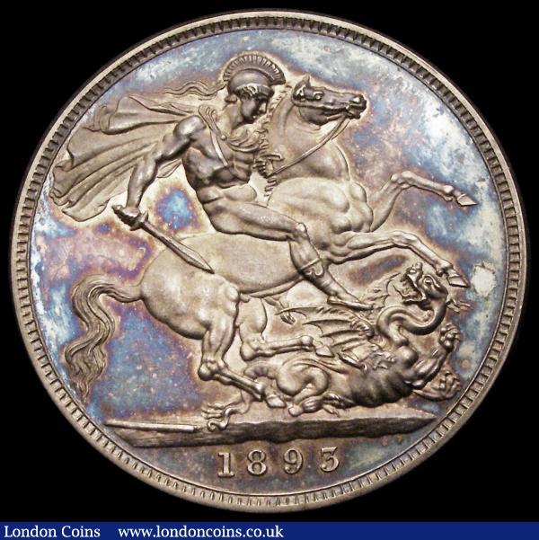 Crown 1893 LVI Proof ESC 304, Bull 2594, Davies 505P, dies 2A, nFDC with a beautiful shimmering blue/green tone enhanced by touches of gold and magenta, over reflective surfaces in an LCGS holder and graded LCGS 88 : English Coins : Auction 185 : Lot 1725