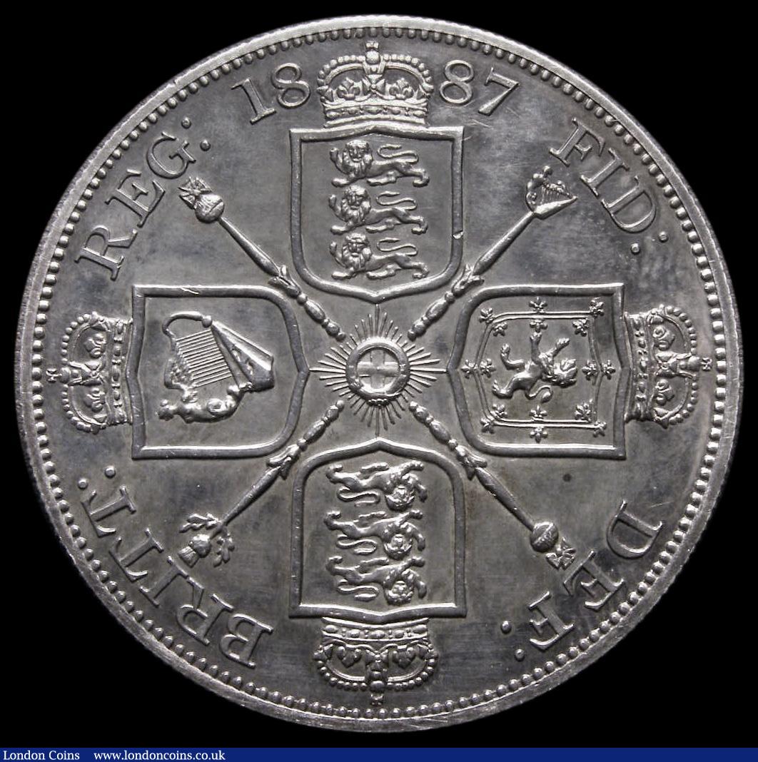 London Coins : A185 : Lot 1731 : Double Florin 1887 Arabic 1 Proof ESC 396, Bull 2698, UNC with blue/grey toning, in an LCGS holder a...