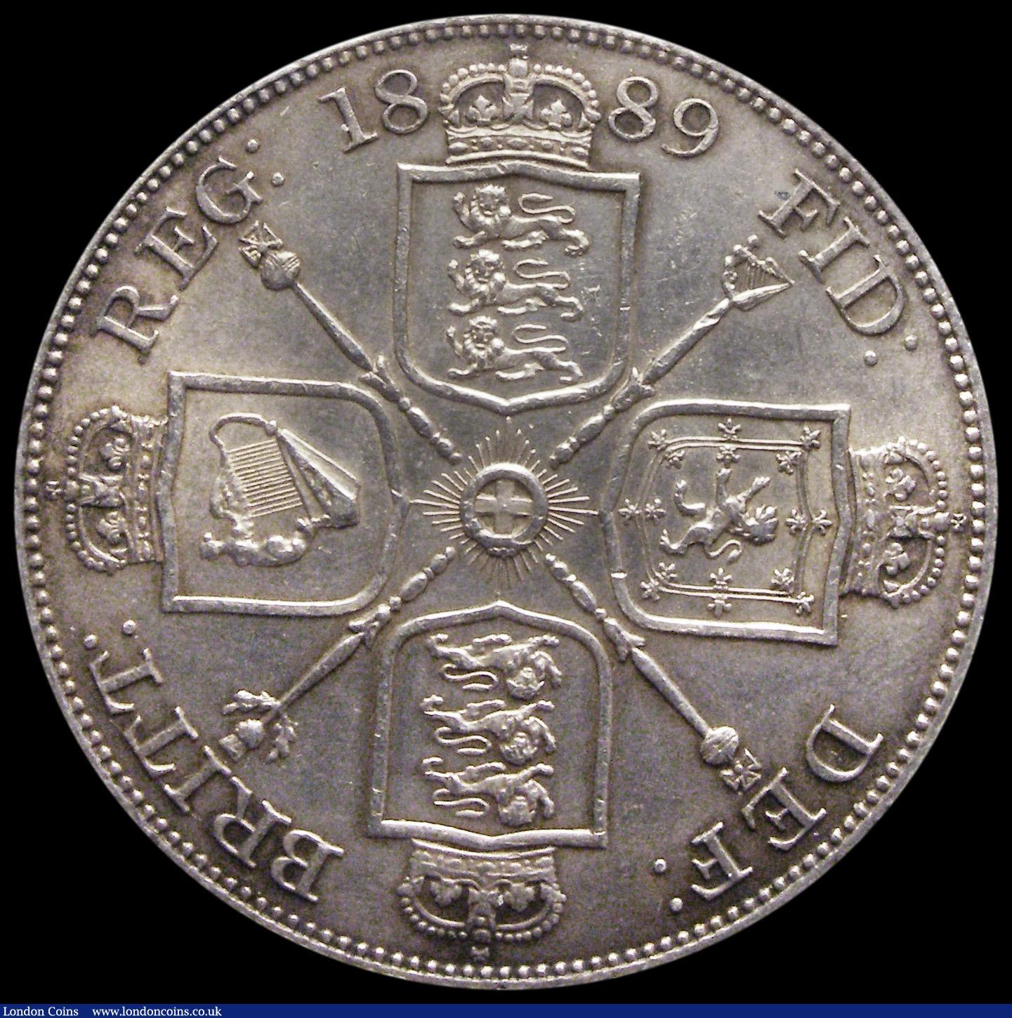 London Coins : A185 : Lot 1734 : Double Florin 1889 ESC 398, Bull 2701, Davies dies 2B, a rare die pairing used only briefly at the s...