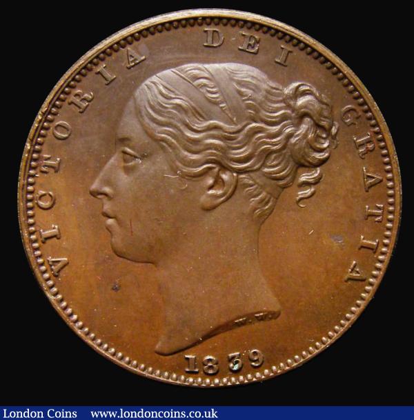Farthing 1839 Bronzed Proof, die axis upright, Peck 1556, nFDC, the fields with hints of blue and magenta toning, in an LCGS holder and graded LCGS 85, the bronzed Proofs of this year always desirable and sought after : English Coins : Auction 185 : Lot 1736