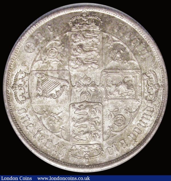 Florin 1870 Top Cross overlaps border beads, ESC 836, Bull 2870, Davies 752 dies 3B, Die Number 15, Choice UNC grey toned over original lustre, a superb example of this scarce date, Ex-London Coins Auction A124 Lot 340, Ex-Roland Harris Collection, where it is stated that it is Ex-PCGS MS65. and surely one of only a tiny number of choice mint state survivors. Collectors of the Gothic Florin series will appreciate the true rarity of choice pieces in this series. Any that achieve grades 80 and above would grace any choice Victorian Florin collection. Furthermore, pieces in the Gothic series that grade 85 are exceptionally rare, and make up a miniscule percentage of all coins graded of this type : English Coins : Auction 185 : Lot 1744