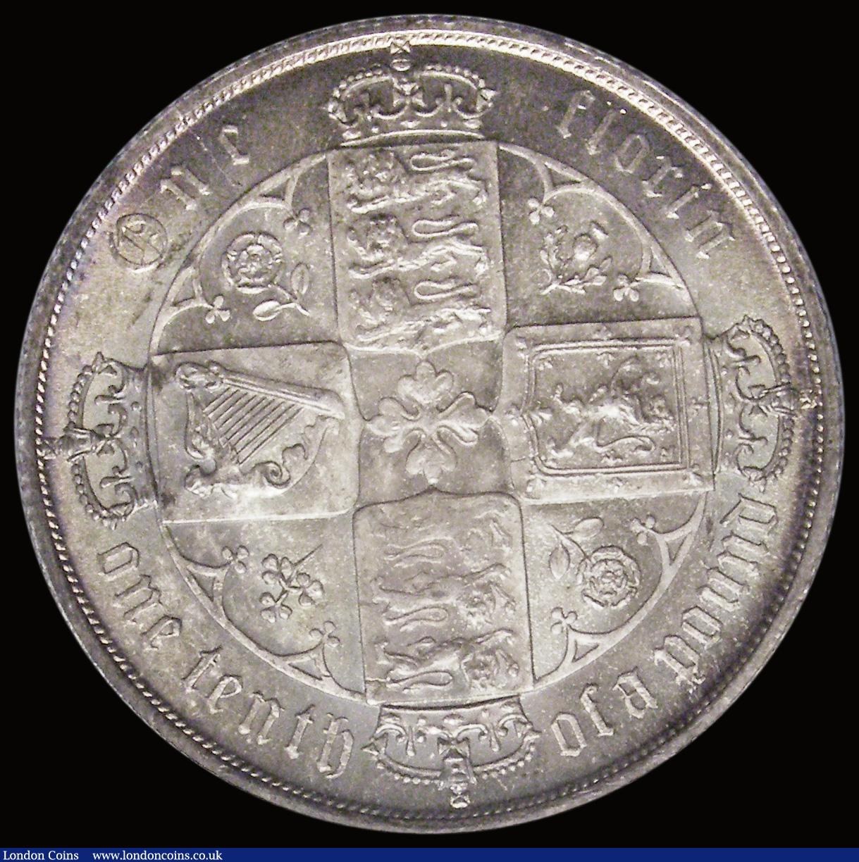 London Coins : A185 : Lot 1745 : Florin 1872 Top Cross overlaps border beads, ESC 840, Bull 2878, Davies 756 dies 3B, Die Number 98, ...