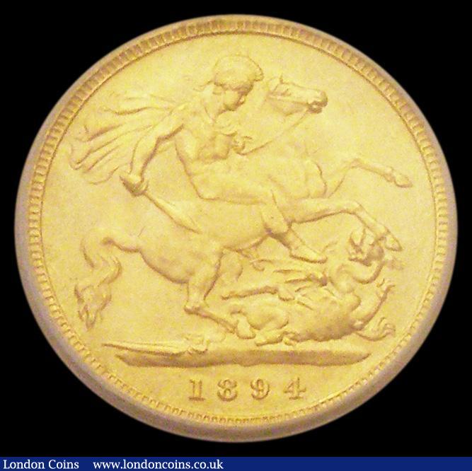 London Coins : A185 : Lot 1764 : Half Sovereign 1894 Marsh 489, S.3878, UNC and lustrous with hints of blue tone, in an LCGS holder a...