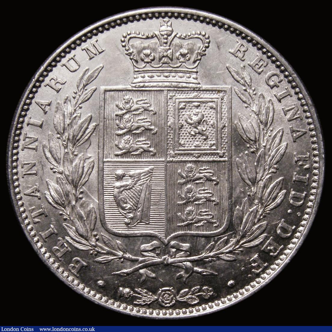 London Coins : A185 : Lot 1769 : Halfcrown 1844 44 with upper serifs, ESC 677, Bull 2720, UNC or near so and lustrous, in an LCGS hol...