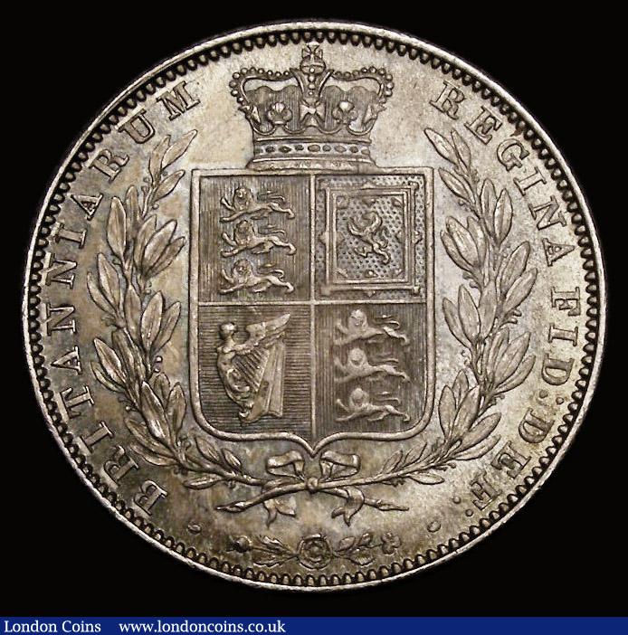 London Coins : A185 : Lot 1771 : Halfcrown 1849 Large Date, ESC 682, Bull 2730, UNC and beautifully toned over original mint lustre, ...