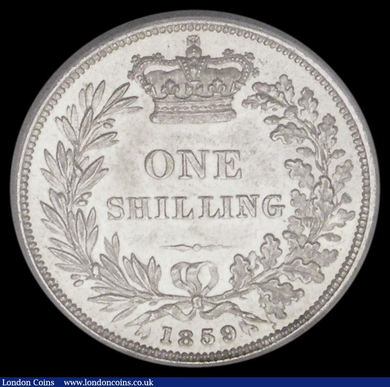 London Coins : A185 : Lot 1793 : Shilling 1859 ESC 1307, Bull 3015, Davies 877 dies 2A, 13 beads from A to A in GRATIA, no sign of ov...