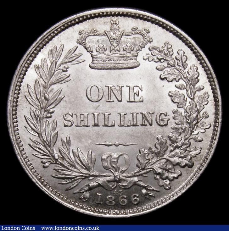 London Coins : A185 : Lot 1796 : Shilling 1866 ESC 1314, Bull 3027, Die Number 43, UNC the reverse brilliant, the obverse with touche...