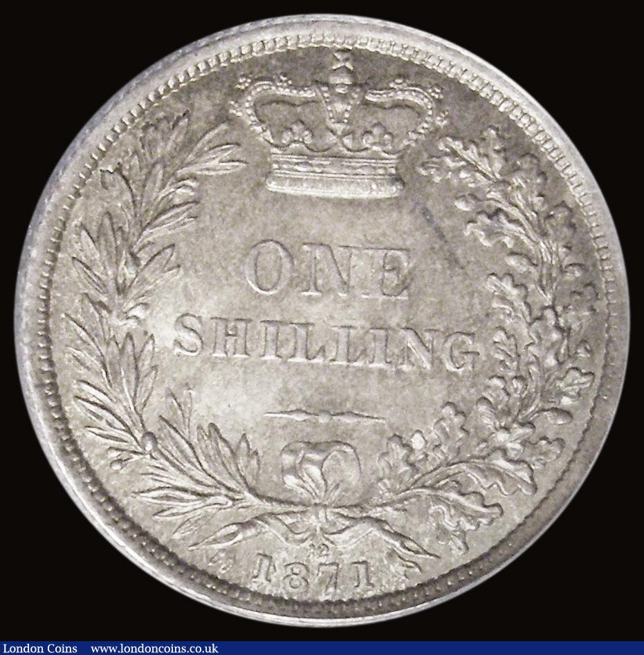 London Coins : A185 : Lot 1797 : Shilling 1871 ESC 1321, Bull 3039, Die Number 12, UNC with subtle shades of colourful tone, in an LC...