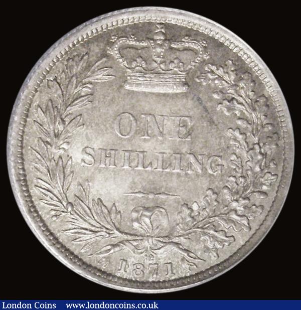 Shilling 1871 ESC 1321, Bull 3039, Die Number 12, UNC with subtle shades of colourful tone, in an LCGS holder and graded LCGS 80 : English Coins : Auction 185 : Lot 1797