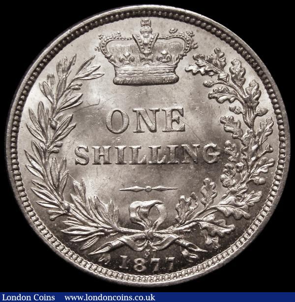 Shilling 1877 ESC 1329, Bull 3047, Die Number 37 Choice UNC with practically full mint lustre, the obverse with subtle hints of golden tone, in an LCGS holder and graded LCGS 82 : English Coins : Auction 185 : Lot 1800