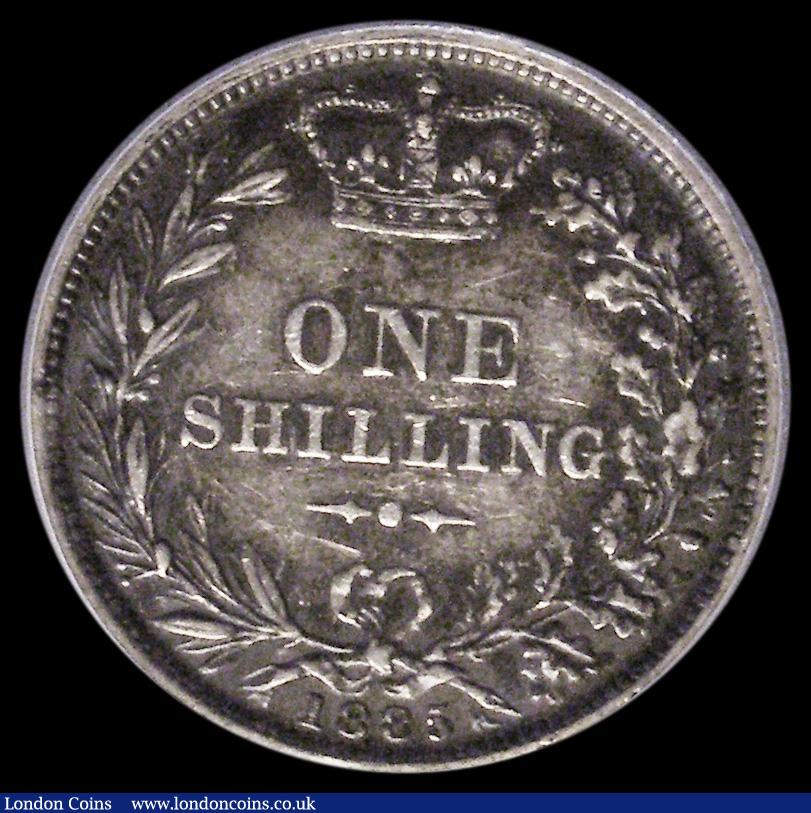 London Coins : A185 : Lot 1803 : Shilling 1885 ESC 1345, Bull 3076 VF with dark tone, in an CGS holder and graded LCGS 50