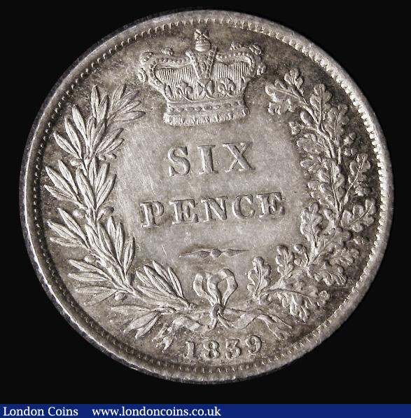 London Coins : A185 : Lot 1817 : Sixpence 1839 ESC 1684, Bull 3170, UNC and lustrous with hints of golden tone, in an LCGS holder and...