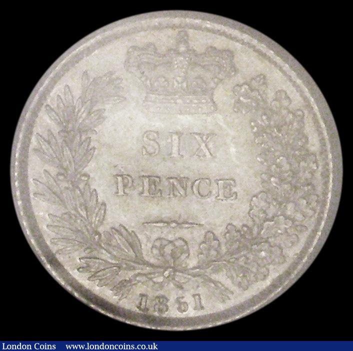 London Coins : A185 : Lot 1821 : Sixpence 1851 G's in legend have both serifs, ESC 1696, Bull 3187, Lustrous UNC with a thin scr...