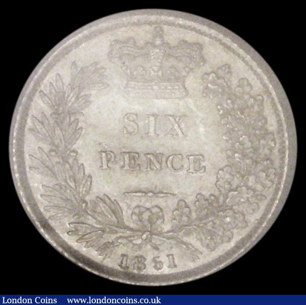 Sixpence 1851 G's in legend have both serifs, ESC 1696, Bull 3187, Lustrous UNC with a thin scratch on the reverse, grey, blue and gold tone over original mint lustre, in an LCGS holder and graded LCGS 80 : English Coins : Auction 185 : Lot 1821