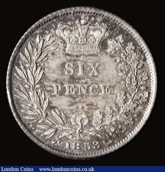 London Coins : A185 : Lot 1822 : Sixpence 1853 ESC 1698, Bull 3189, UNC a superb example with choice deep tone, exhibiting shades of ...