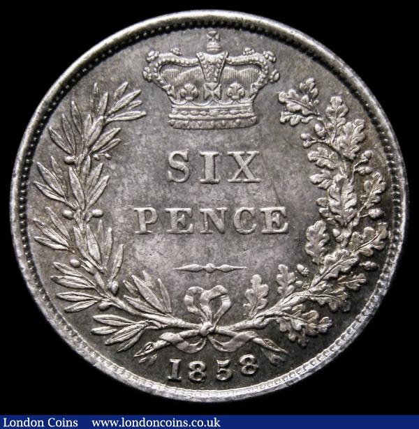 Sixpence 1858 ESC 1706, Bull 3200, Davies 1058 dies 2A, UNC with gold, blue/green and magenta tone, in an LCGS holder and graded LCGS 80, rated R2 by Bull : English Coins : Auction 185 : Lot 1823